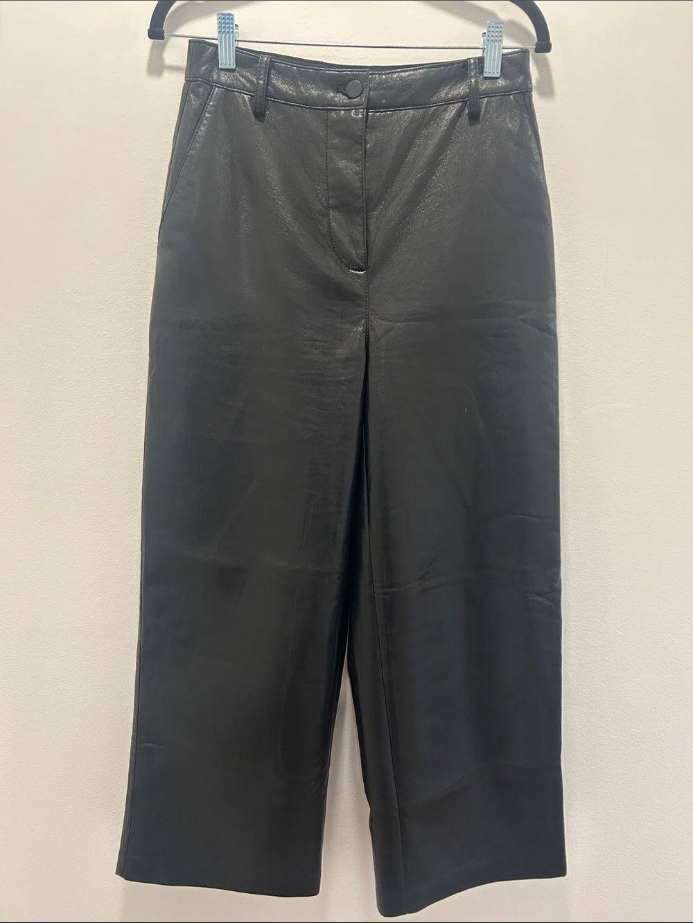 Babaton Black Faux Leather High-Waist Wide Leg Trousers